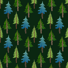Obraz premium seamless pattern of Christmas trees on a dark background.