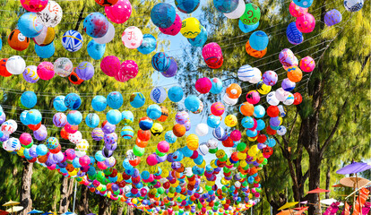 Fototapeta na wymiar colorful balloons in the road