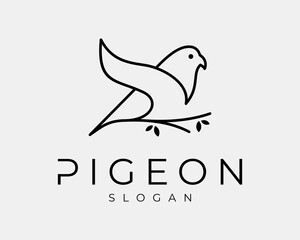 Pigeon Bird Dove Peace Wing Fly Freedom Portrait Linear Line Art Simple Minimal Vector Logo Design