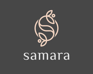 Letter S Leaf Blossom Natural Beauty Elegant Minimalist Line Linear Circle Frame Vector Logo Design