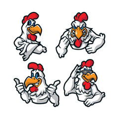 Rooster mascot logo design vector with modern illustration concept style for badge, emblem and t shirt printing. Smart rooster illustration mascot pack.