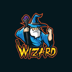 Wizard mascot logo design vector with modern illustration concept style for badge, emblem and t shirt printing. Wizard illustration for sport and esport team.