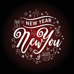 New Year New You calligraphy in Circle, hand drawn festive ornament