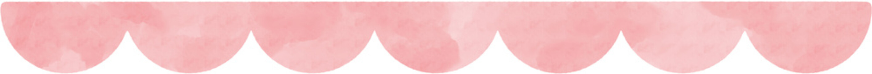 Cute pastel pink scalloped edge upper border. Watercolor illustration.	