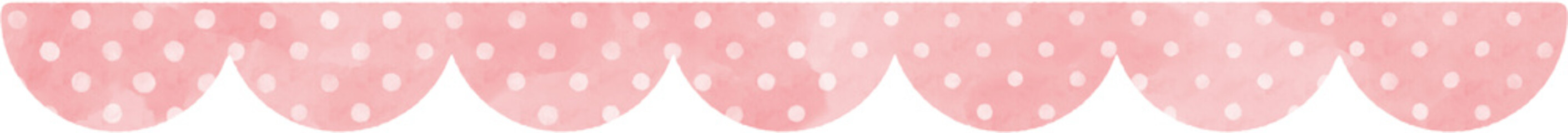 Cute pastel pink, polka dot patterned, scalloped edge upper border. Watercolor illustration.  © K Ching Ching