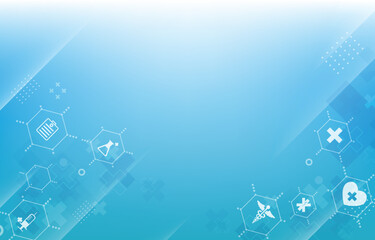 Modern blue medical vector wallpaper.futuristic medical icons.geometric hexagon shape.