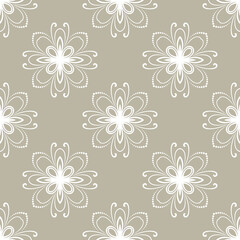 Floral beige and white ornament. Seamless abstract classic background with flowers. Pattern with repeating floral elements. Ornament for fabric, wallpaper and packaging