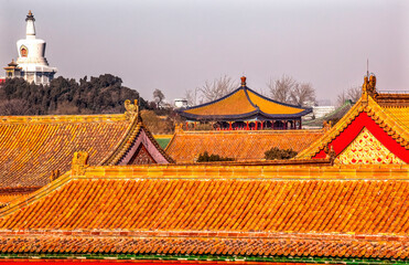 Beihai Stupa Forbidden City Yellow Roofs Gugong Palace Beijing China