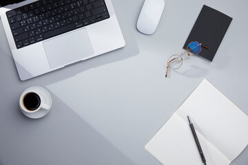 neat monotone desk with office objects