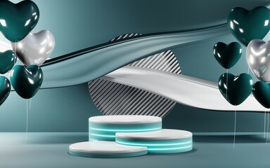 3D render of Podium background in blue tones for displaying cream products. cosmetics