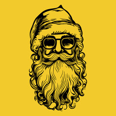 Obraz premium Vector hand drawn christmas santa claus in the style of lino print illustrations. Christmas vector illustration.