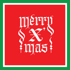 Christmas wishes with red background.and white old english type of lettering.
