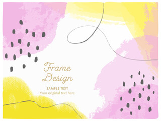 北欧風水彩手描きフレーム　ピンク