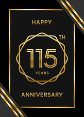 115th Anniversary. Anniversary Template Design With Golden Text, Vector Template Illustration