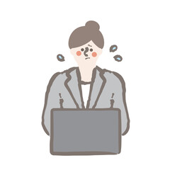 ビジネス　パソコン　悩む　困る　女性　イラスト