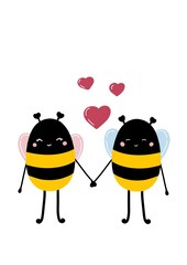 Fototapeta premium ИллIllustration of bees holding hands. A boy and a girl. Valentine's Day.юстрация без названия