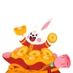 Rabbit in Red Bag Coin, Transparent, Illustration