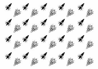 Line art illustration pattern tattoo design of a space rocket