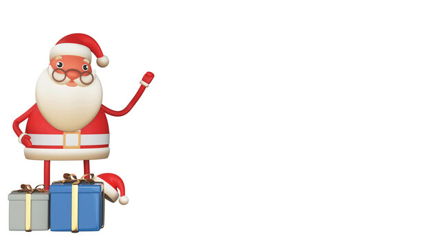 3D Render Of Santa Claus Standing And Gift Boxes Element.