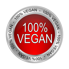 100% Vegan Button - 3D illustration