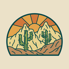 Mountain and cactus graphic illustration vector art t-shirt design