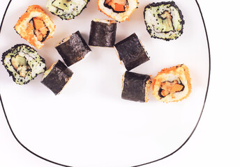 close-up of sushi rolls on the plate
