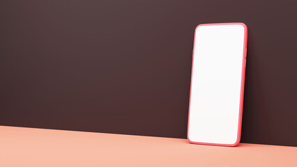 Realistic Empty Smartphone Mockup Over Light Peach And Brown Background.