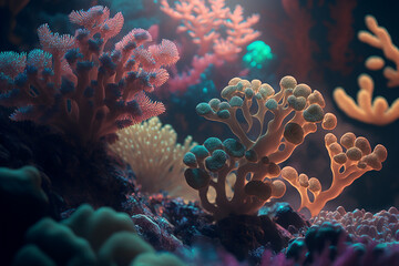 Beautiful Corals colorful, Close up view of coral reef, Wallpaper graphic design  background