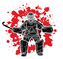 Field Hockey Sport Male Player Action Cartoon Outline Graphic Vector