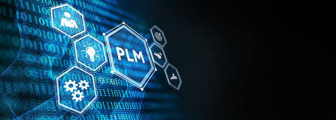 PLM Product lifecycle management system technology concept. Technology, Internet and network concept. 3d illustration