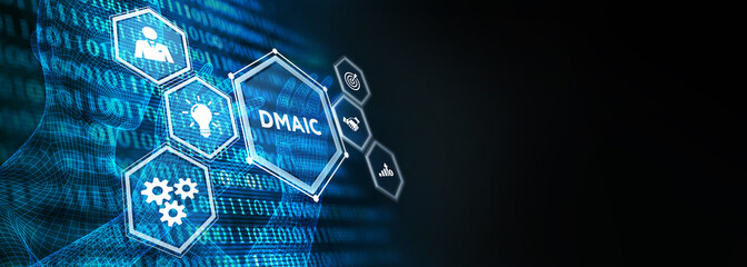 DMAIC, Six Sigma. Define, Measure, Analyse, Improve, Control. Standard quality control and lean manufacturing concept. 3d illustration