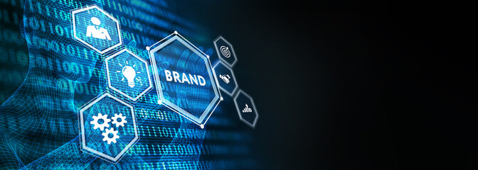 Brand development marketing strategy concept. Business, technology, internet and networking concept. 3d illustration