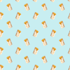 Seamless burrito pattern on a blue background