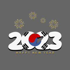 Happy New 2023 Year with flag of South Korea. Suitable for greeting card  poster and banner