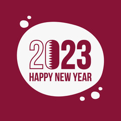 Happy New 2023 Year with flag of Qatar. Suitable for greeting card, poster and banner.