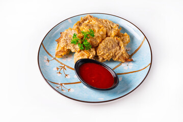 mushrooms with tomato sauce on a white background