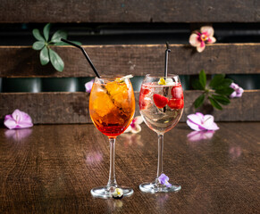 tasty cocktail on the wooden background