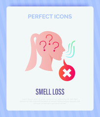 Smell loss, anosmia flat gradient icon. Girl sniffing. Vector illustration.