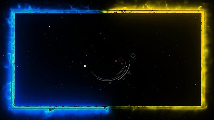 Animated border neon glow blue and yellow color moving seamless - abstract motion frames background. Futuristic light effect isolated on black.  - Powered by Adobe