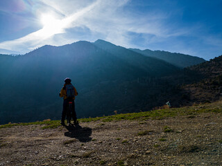 Fototapeta premium mountain, nature and travel lover man's travel