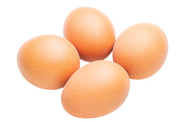 Cutout four brown organic eggs.