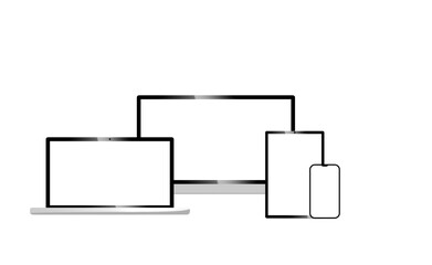 Illustration of monitor computer, laptop, tablet and smartphone. Digital devices set.
