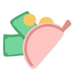 Purse with money vector illustration in flat color design