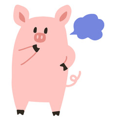 Pig with thinking bubble vector illustration in flat color design