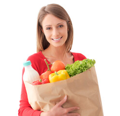 Woman holding a grocery bag