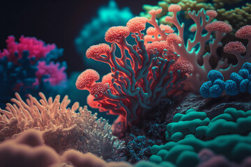 Naklejka na ściany i meble Beautiful Corals colorful, Close up view of coral reef, Wallpaper graphic design background