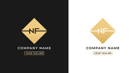 NF logo letter or NF letter logo vector on white and black background. NF letter logo with go concept. Elegant gold colored NF letter logo. Suitable for company logos with the initials N and F.