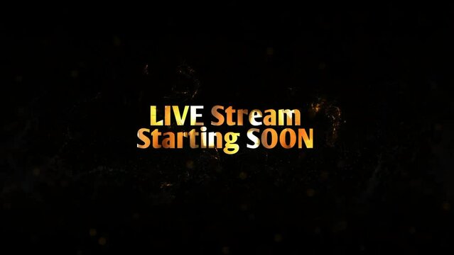 Live streaming starting soon animation perfect for video live stream. Cool gold intro effect on dark background