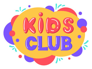 Cartoon kids play club banner. Baby entertainment game zone, children playroom fun zone cover flat vector illustration isolated on white background