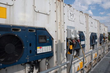 Shipping reefer container plug yard.